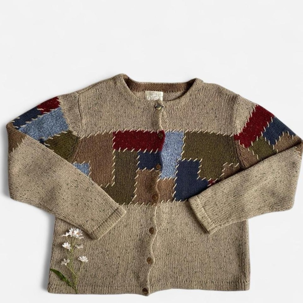 Vintage tan patchwork cardigan - image 1